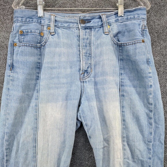 American Eagle Women's Vintage Hi-Rise Cropped Jeans Blue 10 Frayed Button Fly - Picture 3 of 15